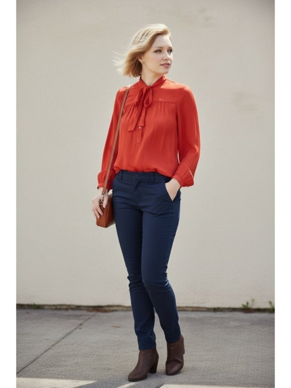 Lucky Brand NWT Red Tie Neck Viscose Blouse Women's XS Long Sleeve Boho Office - Picture 2 of 6